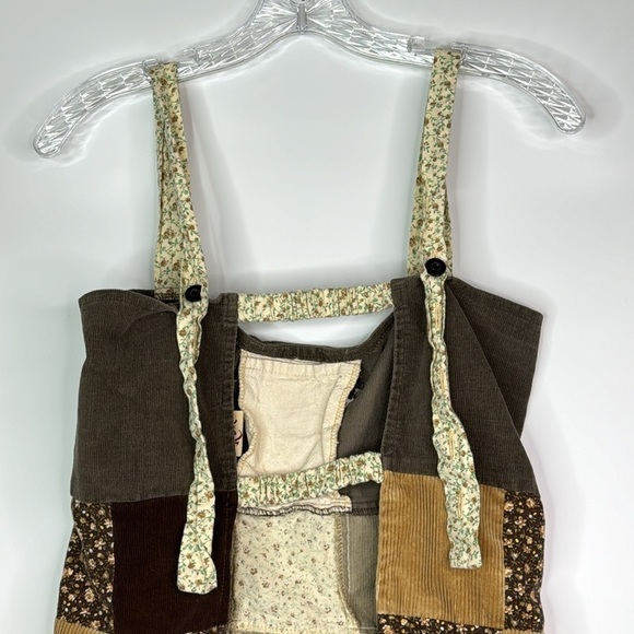 Gypsy Rose Festival Patchwork Grateful Dead Bear Brown Apron Top - Picture 5 of 9